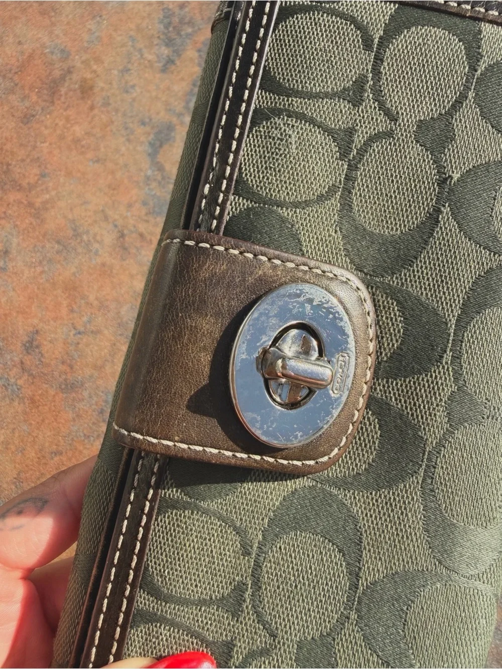 Y2K Coach Signature Turnlock Wallet, ‘C’ Monogram Pattern